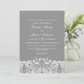 Faire invitation de mariage gris blanc en dentelle (Debout devant)