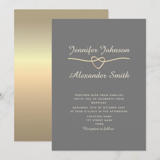 Faire invitation de mariage gris simple (Devant / Derrière)
