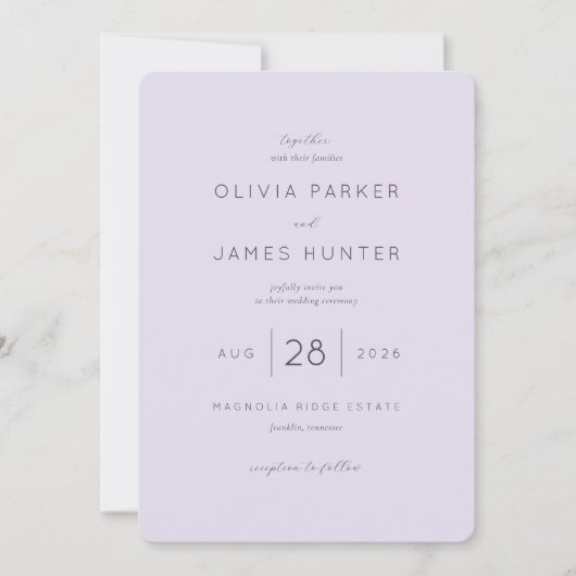 Faire invitation de mariage lavande (Devant)
