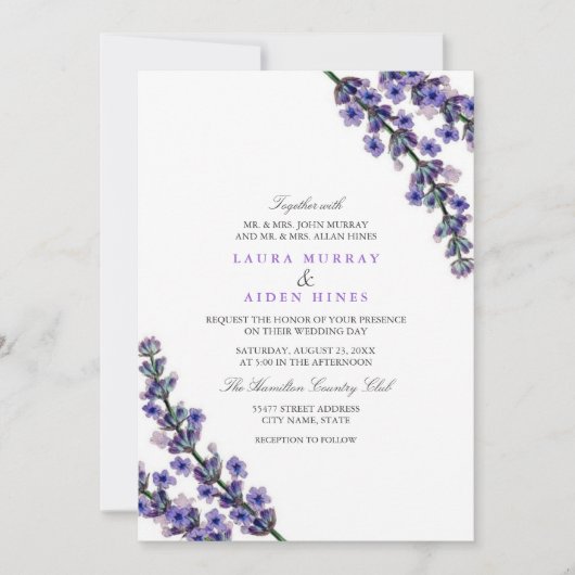 Faire invitation de mariage lavande (Devant)