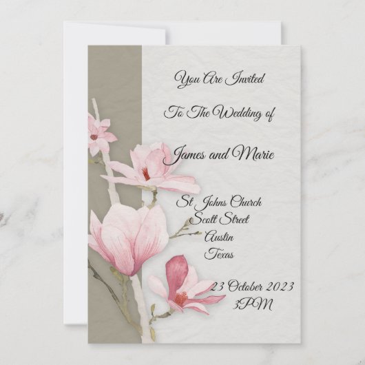 Faire invitation de mariage, magnolia rose (Devant)