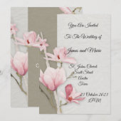 Faire invitation de mariage, magnolia rose (Devant / Derrière)