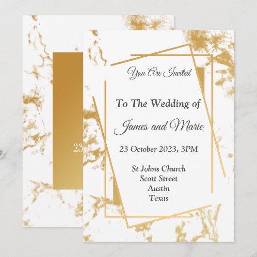 Faire invitation de mariage, marbre doré (Devant / Derrière)