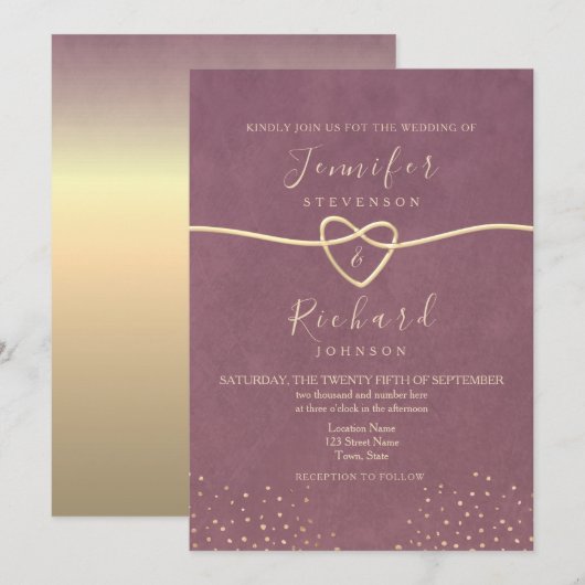 Faire invitation de mariage mauve violet (Devant / Derrière)