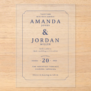 Faire invitation de mariage minimaliste bleu marin