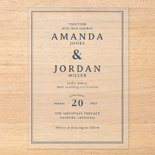 Faire invitation de mariage minimaliste bleu marin