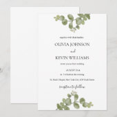 Faire invitation de mariage minimaliste eucalyptus (Devant / Derrière)