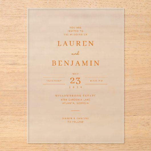 Faire invitation de mariage minimaliste pêche (Recto)