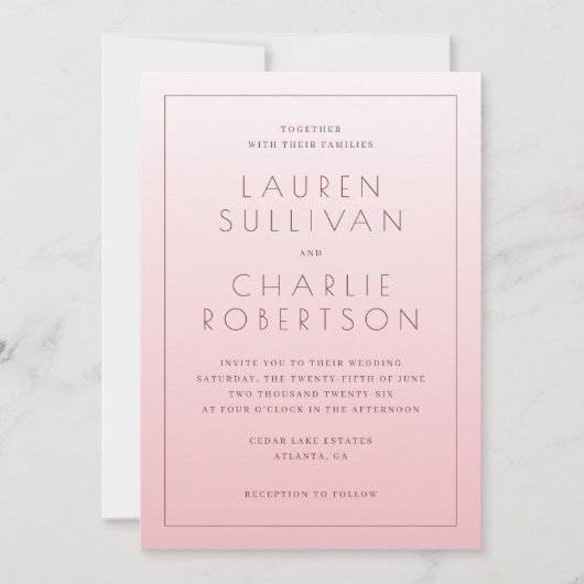 Faire invitation de mariage minimaliste rose (Devant)