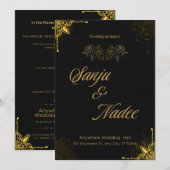 Faire invitation de mariage moderne noir et or (Devant / Derrière)