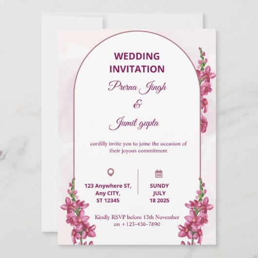 Faire invitation de mariage modifiable | Flore mod (Devant)