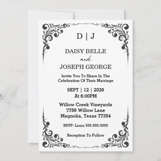 Faire invitation de mariage noir et blanc (Devant)
