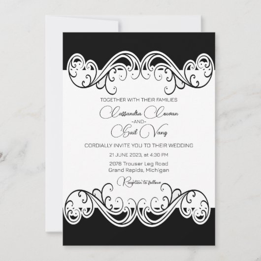 Faire invitation de mariage noir et blanc (Devant)
