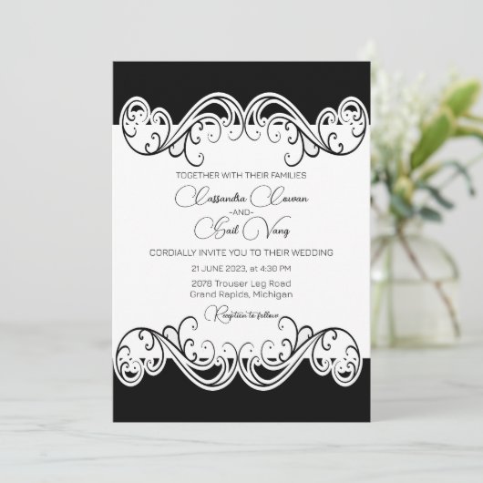 Faire invitation de mariage noir et blanc (Debout devant)