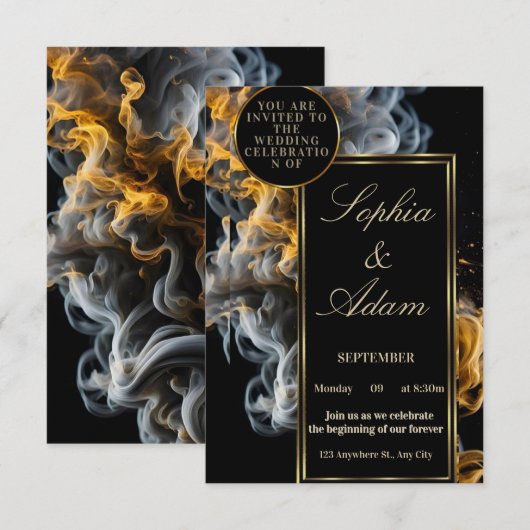 Faire invitation de mariage noir et or (Devant / Derrière)