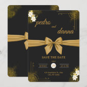 Faire invitation de mariage noir et or (Devant / Derrière)
