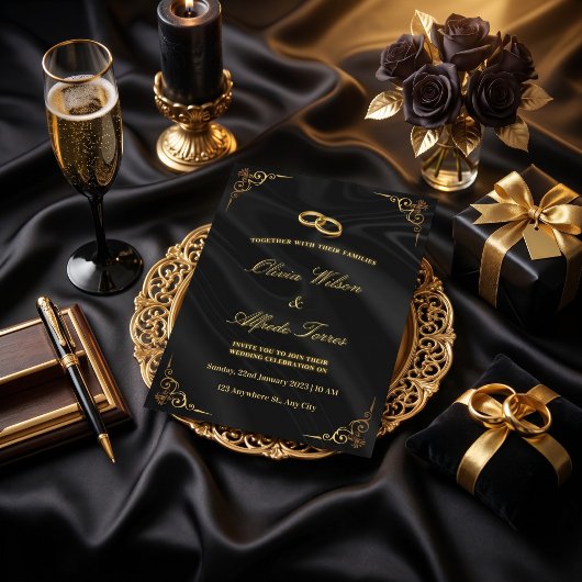Faire invitation de mariage noir et or