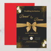 Faire invitation de mariage noir et or | (Devant / Derrière)