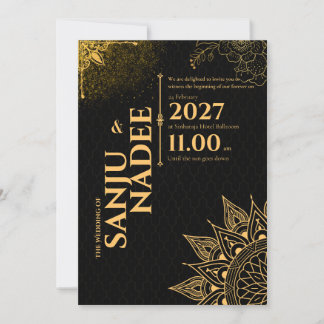 Faire invitation de mariage noir et or