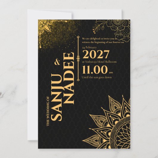 Faire invitation de mariage noir et or (Devant)