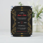 Faire invitation de mariage noir et or (Debout devant)