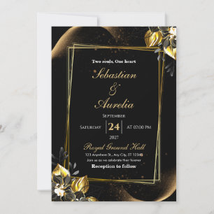Faire invitation de mariage noir et or géométrique