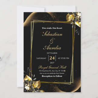 Faire invitation de mariage noir et or géométrique