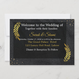 Faire invitation de mariage noir et or pailleté