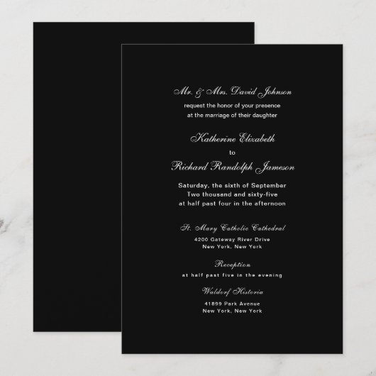 Faire invitation de mariage noir formel (Devant / Derrière)