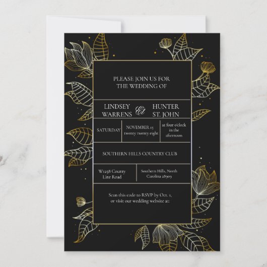 Faire invitation de mariage noir or (Devant)