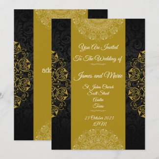 Faire invitation de mariage, noir, or vintage