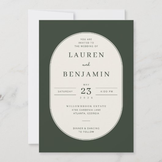 Faire invitation de mariage ovale vert élégant (Devant)