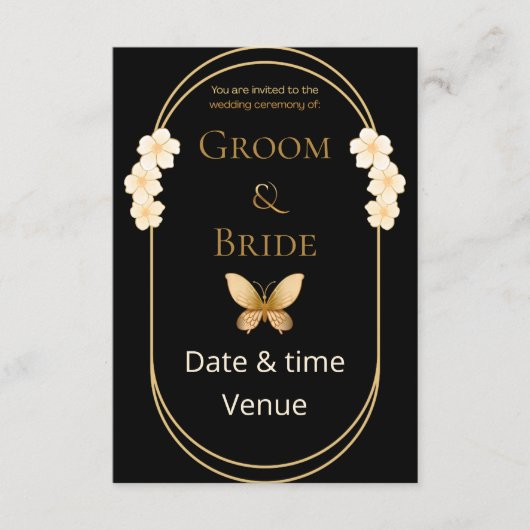 Faire invitation de mariage papillon doré (Devant)