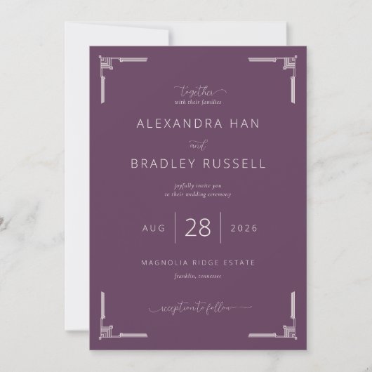 Faire invitation de mariage prune élégant (Devant)