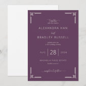 Faire invitation de mariage prune élégant (Devant / Derrière)