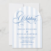 Faire invitation de mariage rayé bleu élégant simp (Devant)