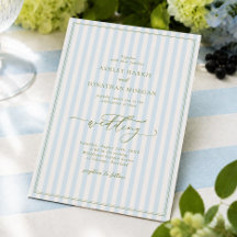 Faire invitation de mariage rayée bleu et sauge