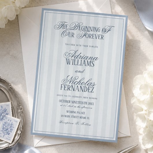 Faire invitation de mariage rayée bleue