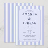 Faire invitation de mariage rayée bleue (Devant / Derrière)