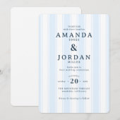 Faire invitation de mariage rayée bleue élégante (Devant / Derrière)
