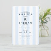 Faire invitation de mariage rayée bleue élégante (Debout devant)