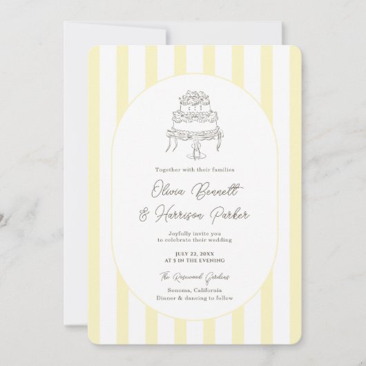 Faire invitation de mariage rayée jaune minimalist (Devant)