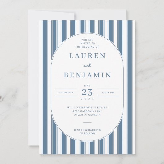 Faire invitation de mariage rayée marine (Devant)