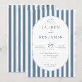 Faire invitation de mariage rayée marine (Devant / Derrière)