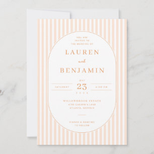 Faire invitation de mariage rayée pêche élégante