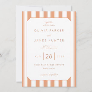 Faire invitation de mariage rayée pêche élégante