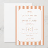 Faire invitation de mariage rayée pêche élégante (Devant / Derrière)
