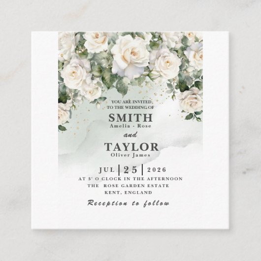 Faire invitation de mariage Rose Blanche Élégante (Devant)