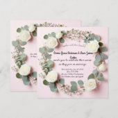 Faire invitation de mariage Rose Blanche & Eucalyp (Devant / Derrière)