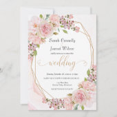 Faire invitation de mariage rose délicat et or (Devant)